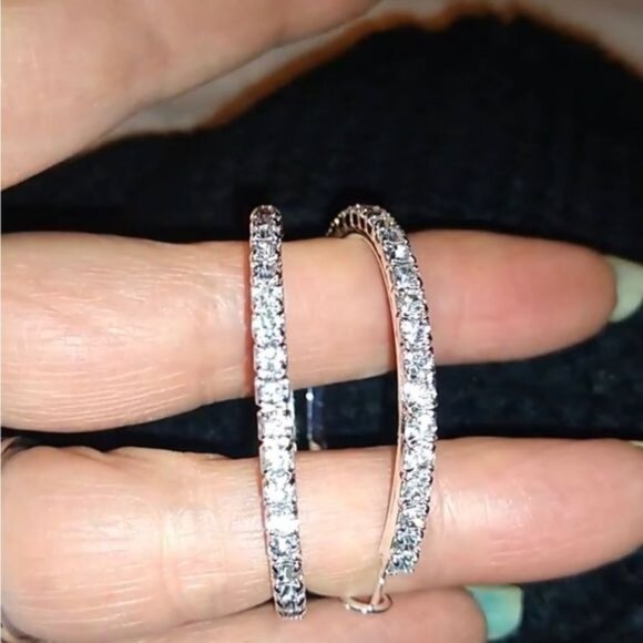 Jewelry - Large Full Rhinestone Hoop Earrings Silver